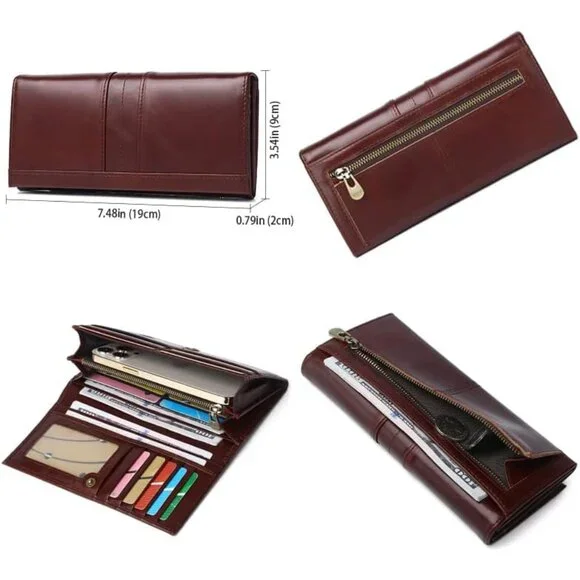 Modern Classical Coffee Leather RFID Bifold Wallet for Women - Picture 3 of 9